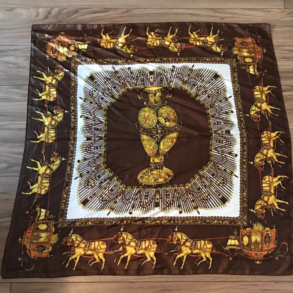 Brown & Gold Equine Themed Square Scarf 34" Square